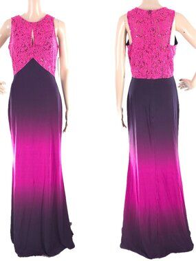 Fiesta Fashion Women Dress Jersey Lace Ombre Gown Pink Purple Size M - NWT
